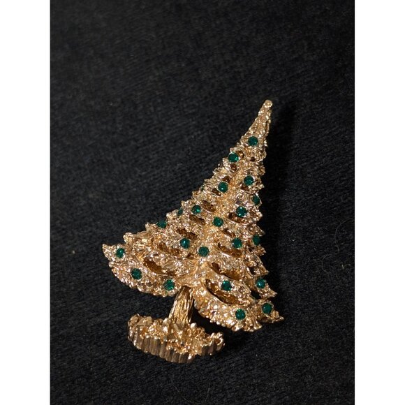 Vintage Eisenberg Green Rhinestone Christmas Tree Brooch - Picture 1 of 6